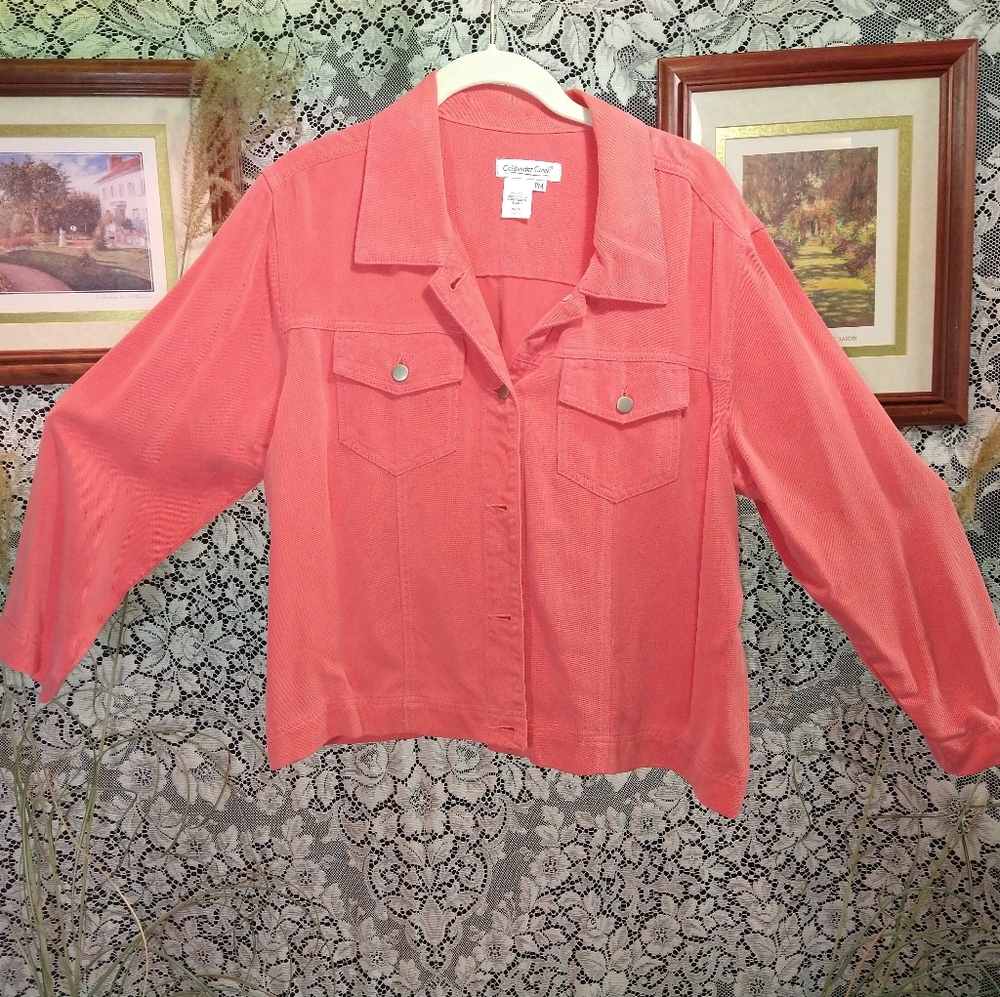Coldwater Creek pink cropped trucker jacket soft 100% tencel® lyocell material